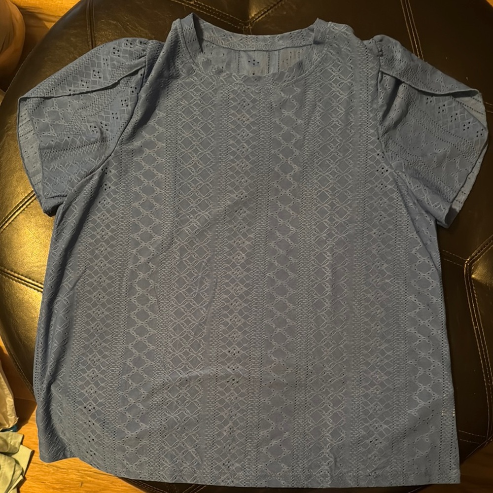 Blue Puff Sleeve Boxy Blouse